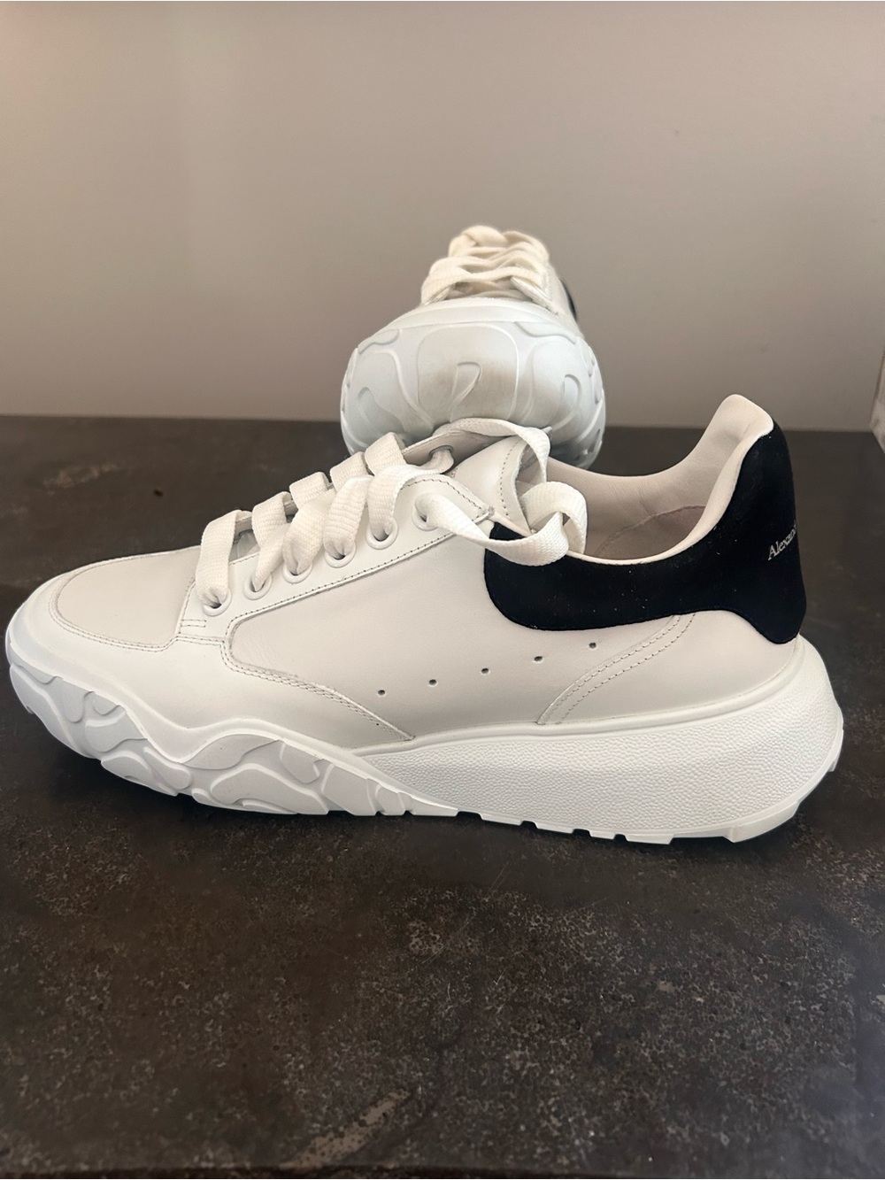 Alexander McQueen White Leather Sneakers with Black Heel Tab